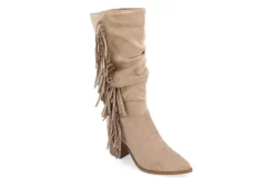 Journee Collection Womens Hartly Fringed Wide Calf Dress Boot - Taupe