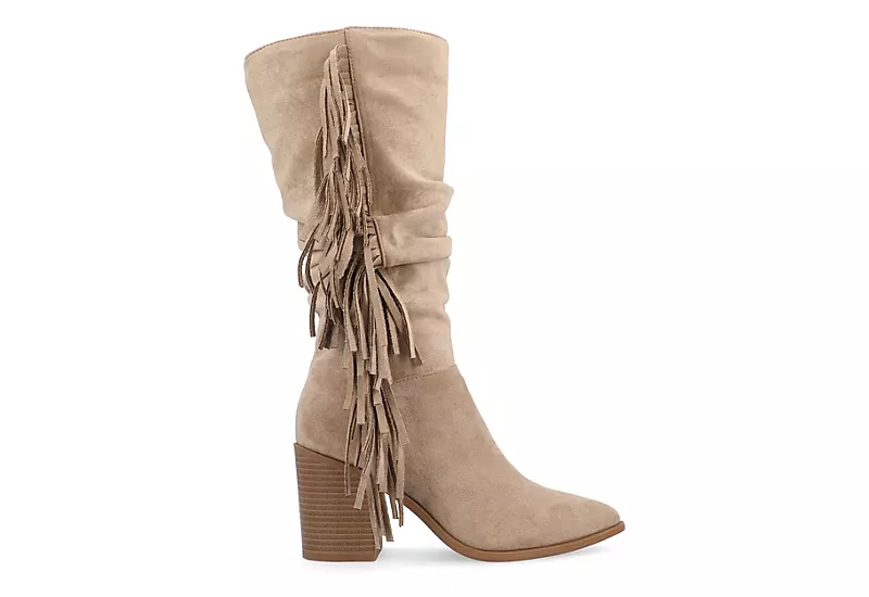 Journee Collection Womens Hartly Fringed Wide Calf Dress Boot - Taupe - Image 2