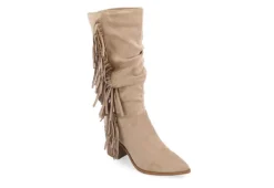 Journee Collection Womens Hartly Fringed Extra Wide Calf Dress Boot - Taupe
