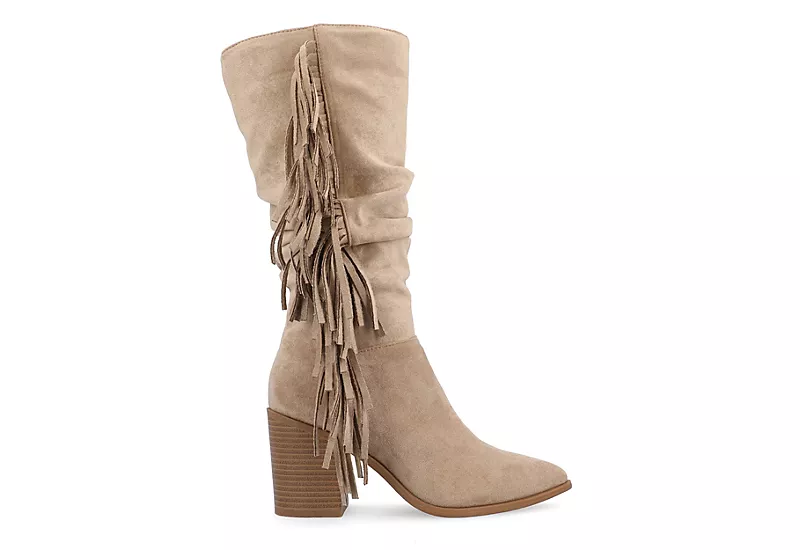 Journee Collection Womens Hartly Fringed Extra Wide Calf Dress Boot - Taupe - Image 2