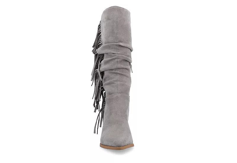 Journee Collection Womens Hartly Fringed Extra Wide Calf Dress Boot - Grey - Image 3